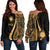 Northern Mariana Islands Custom Personalised Women's Off Shoulder Sweater - Gold Polynesian Tentacle Tribal Pattern Gold - Polynesian Pride