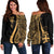 Fiji Women's Off Shoulder Sweater - Gold Polynesian Tentacle Tribal Pattern Gold - Polynesian Pride