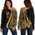 Tonga Women's Off Shoulder Sweater - Gold Polynesian Tentacle Tribal Pattern Gold - Polynesian Pride