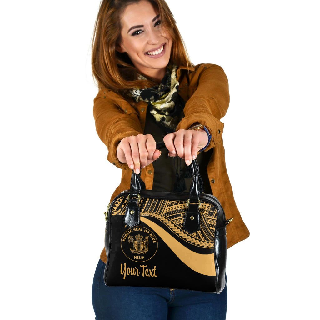 Niue Custom Personalised Shoulder Handbag - Gold Polynesian Tentacle Tribal Pattern One Size Gold - Polynesian Pride