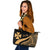 Wallis And Futuna Custom Personalised Large Leather Tote Bag - Gold Polynesian Tentacle Tribal Pattern Gold - Polynesian Pride