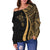 Fiji Women's Off Shoulder Sweater - Gold Polynesian Tentacle Tribal Pattern Crest - Polynesian Pride