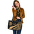 Tuvalu Large Leather Tote Bag - Gold Polynesian Tentacle Tribal Pattern - Polynesian Pride