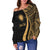 Northern Mariana Islands Custom Personalised Women's Off Shoulder Sweater - Gold Polynesian Tentacle Tribal Pattern - Polynesian Pride