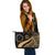 Cook Islands Large Leather Tote Bag - Gold Polynesian Tentacle Tribal Pattern - Polynesian Pride