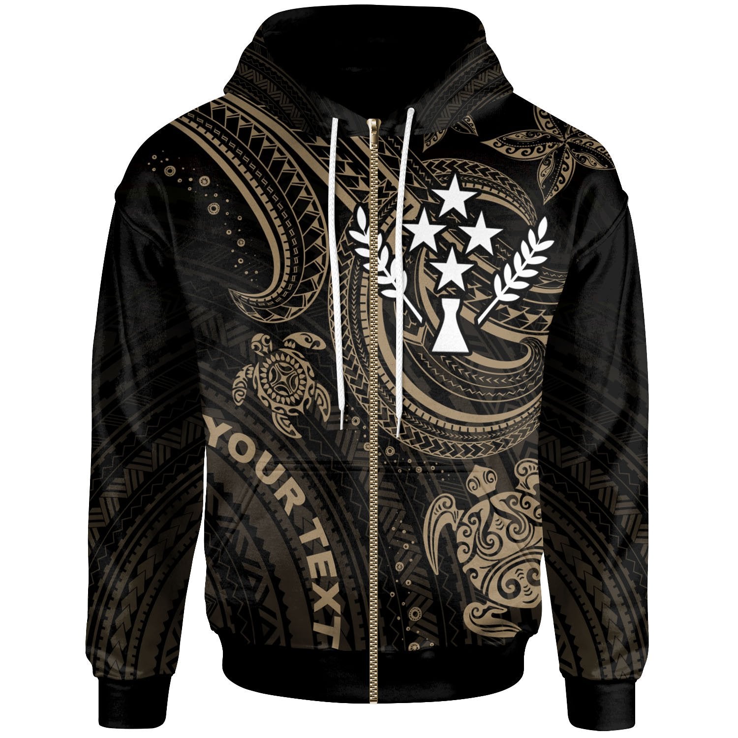 Kosrae Custom Zip up Hoodie Gold Turtle Unisex Reggae - Polynesian Pride