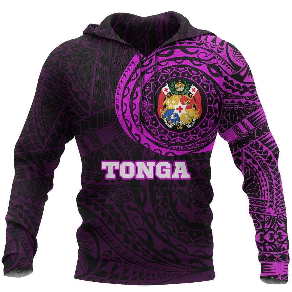 Tonga Hoodie Tonga Coat of Arms Polynesian Tattoo Style Pink Unisex Pink - Polynesian Pride