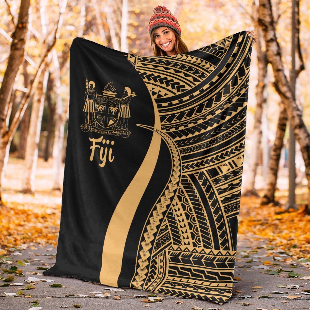 Fiji Premium Blanket - Gold Polynesian Tentacle Tribal Pattern Crest - Polynesian Pride