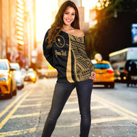 Chuuk Custom Personalised Women's Off Shoulder Sweater - Gold Polynesian Tentacle Tribal Pattern - Polynesian Pride