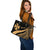 Wallis And Futuna Custom Personalised Large Leather Tote Bag - Gold Polynesian Tentacle Tribal Pattern - Polynesian Pride