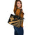 Wallis And Futuna Large Leather Tote Bag - Gold Polynesian Tentacle Tribal Pattern - Polynesian Pride