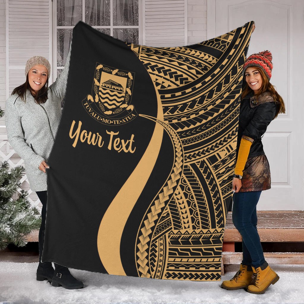 Tuvalu Custom Personalised Premium Blanket - Gold Polynesian Tentacle Tribal Pattern White - Polynesian Pride