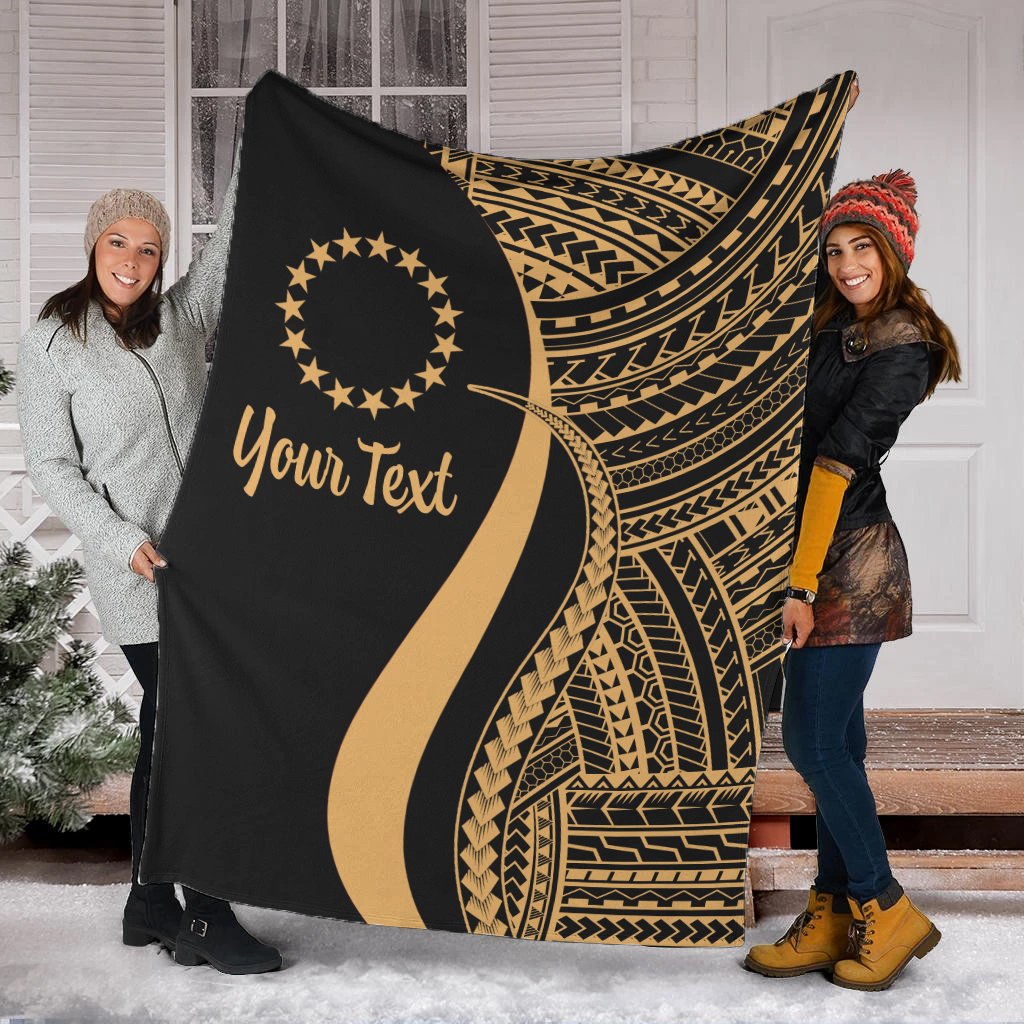 Cook Islands Custom Personalised Premium Blanket - Gold Polynesian Tentacle Tribal Pattern White - Polynesian Pride