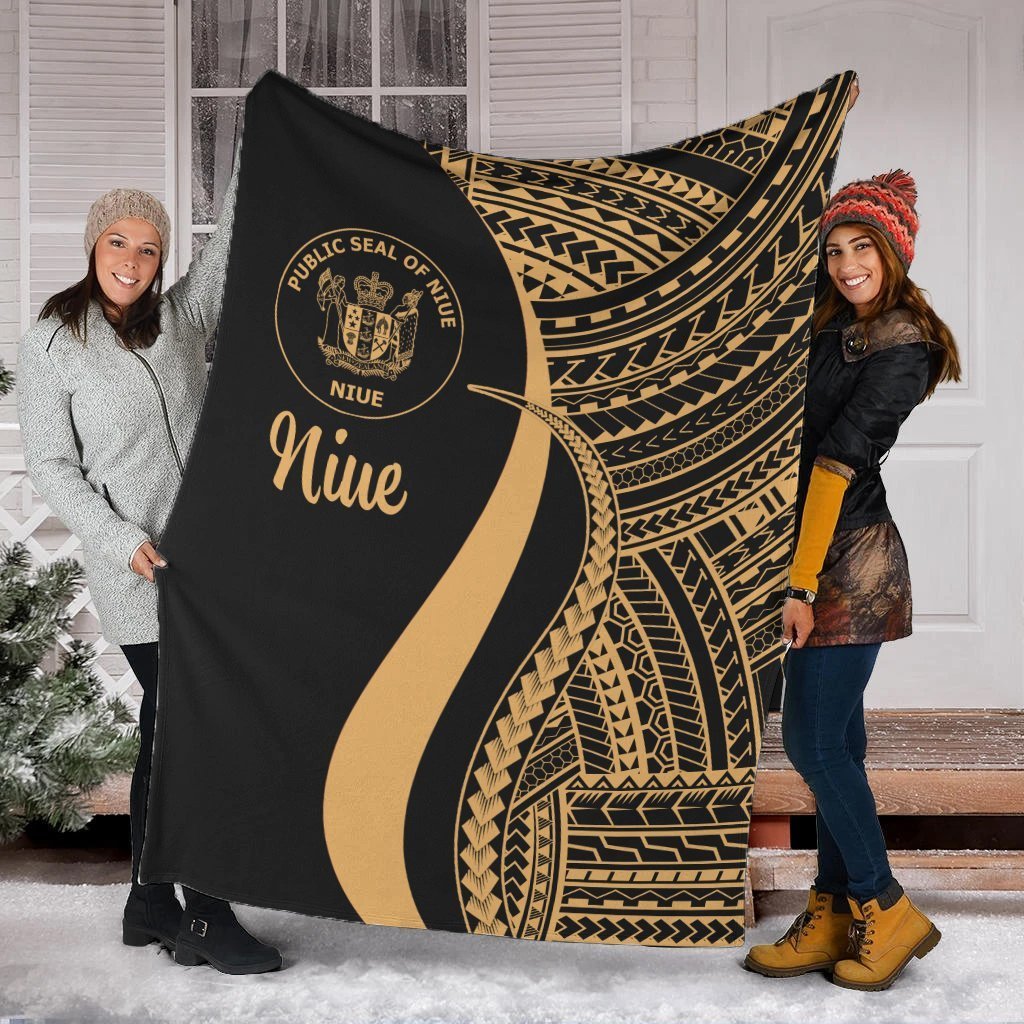 Niue Premium Blanket - Gold Polynesian Tentacle Tribal Pattern White - Polynesian Pride