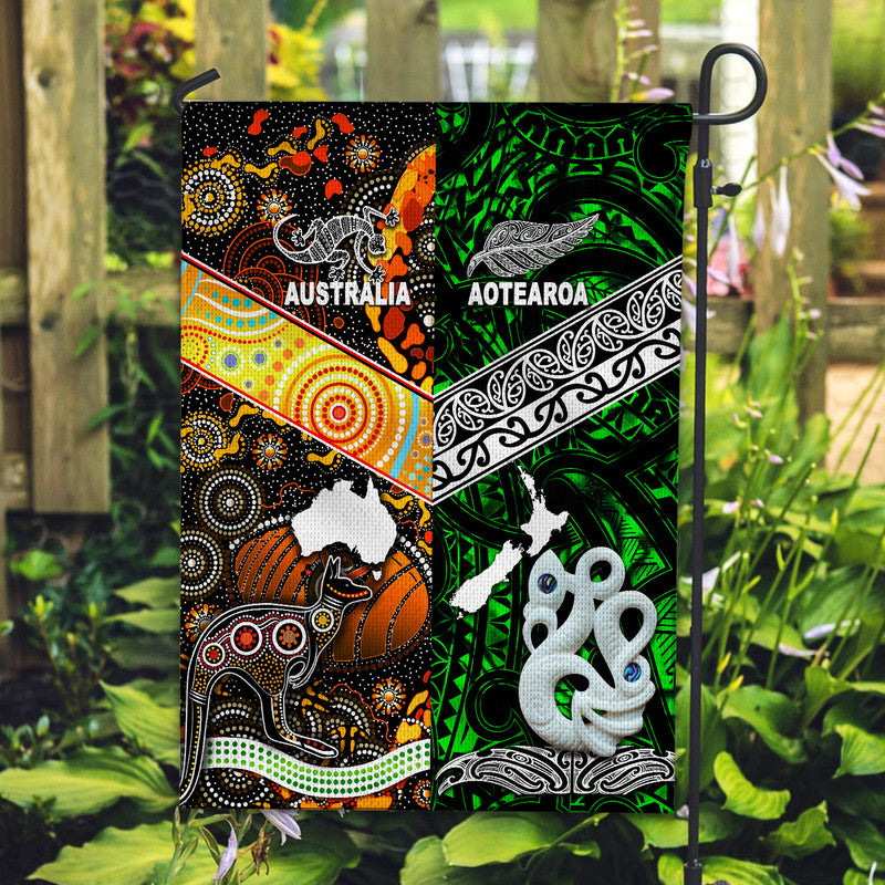 New Zealand Maori Aotearoa And Australia Aboriginal Flag Together - Green LT8 - Polynesian Pride