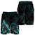 Palau Polynesian Men's Shorts - Turtle With Blooming Hibiscus Turquoise - Polynesian Pride