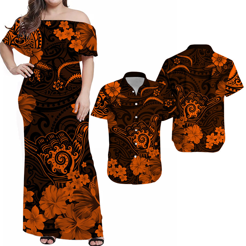 Hawaii Matching Dress and Hawaiian Shirt Polynesia Orange Cool Shaka Sign LT13 Orange - Polynesian Pride