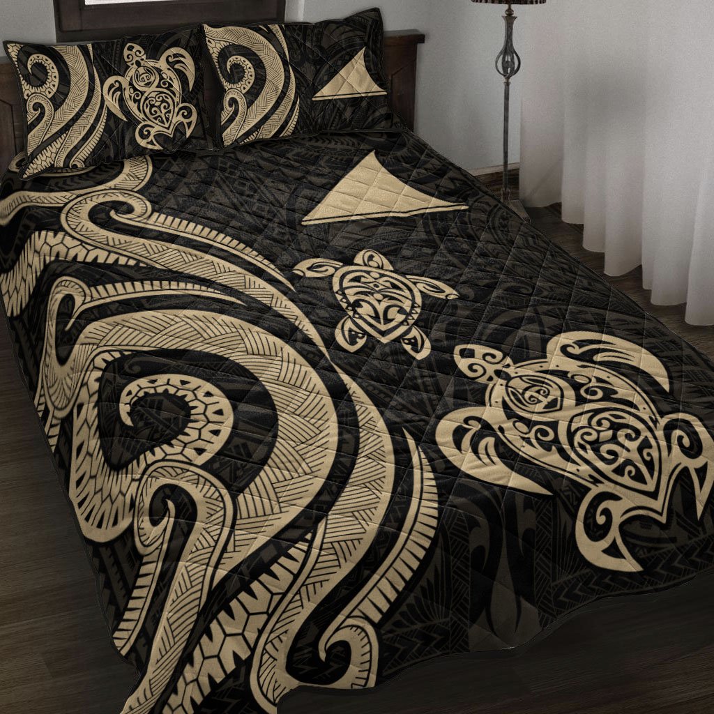 Tokelau Quilt Bed Set - Gold Tentacle Turtle Gold - Polynesian Pride