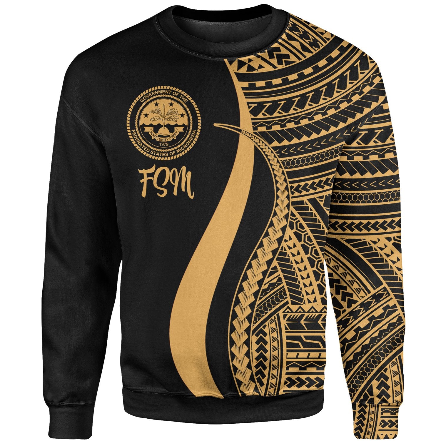Federated States of Micronesia Sweatshirt - Gold Polynesian Tentacle Tribal Pattern Unisex Gold - Polynesian Pride