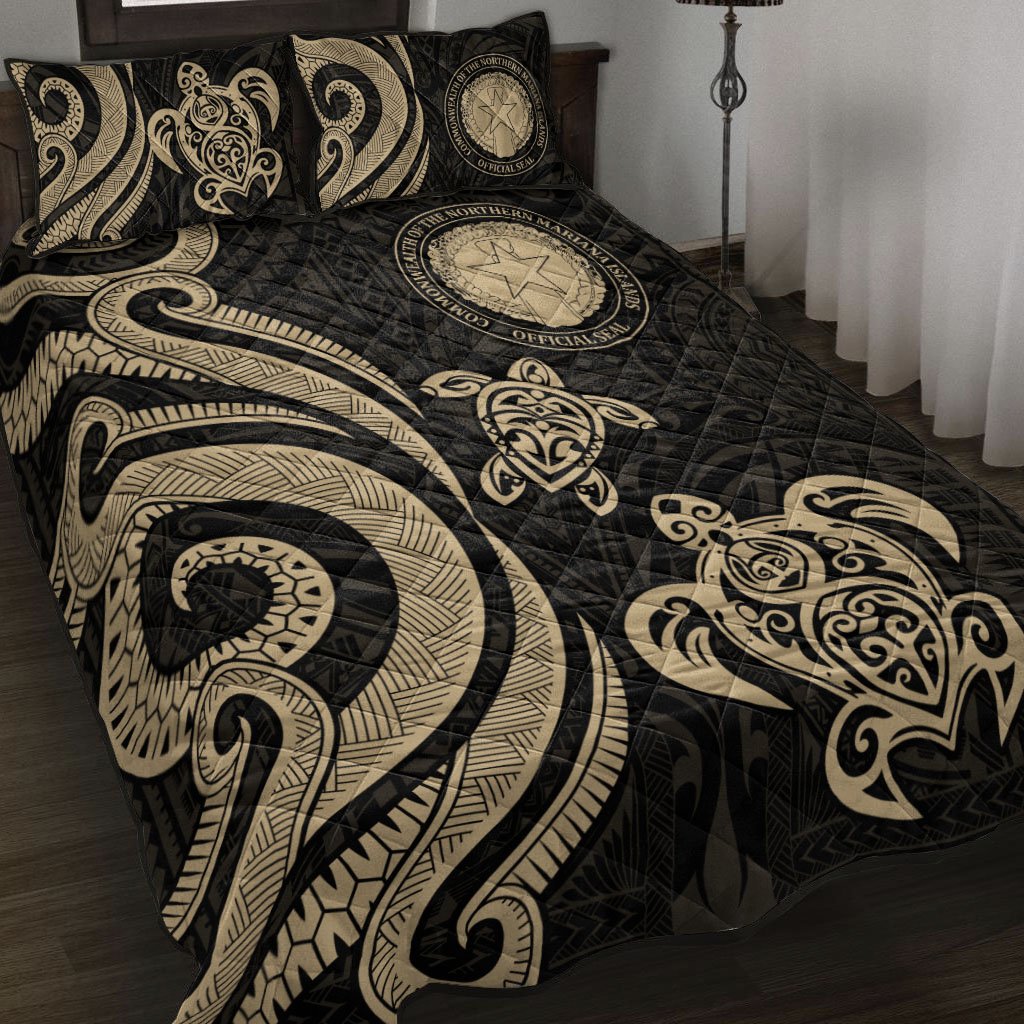 Northern Mariana Islands Quilt Bed Set - Gold Tentacle Turtle Gold - Polynesian Pride