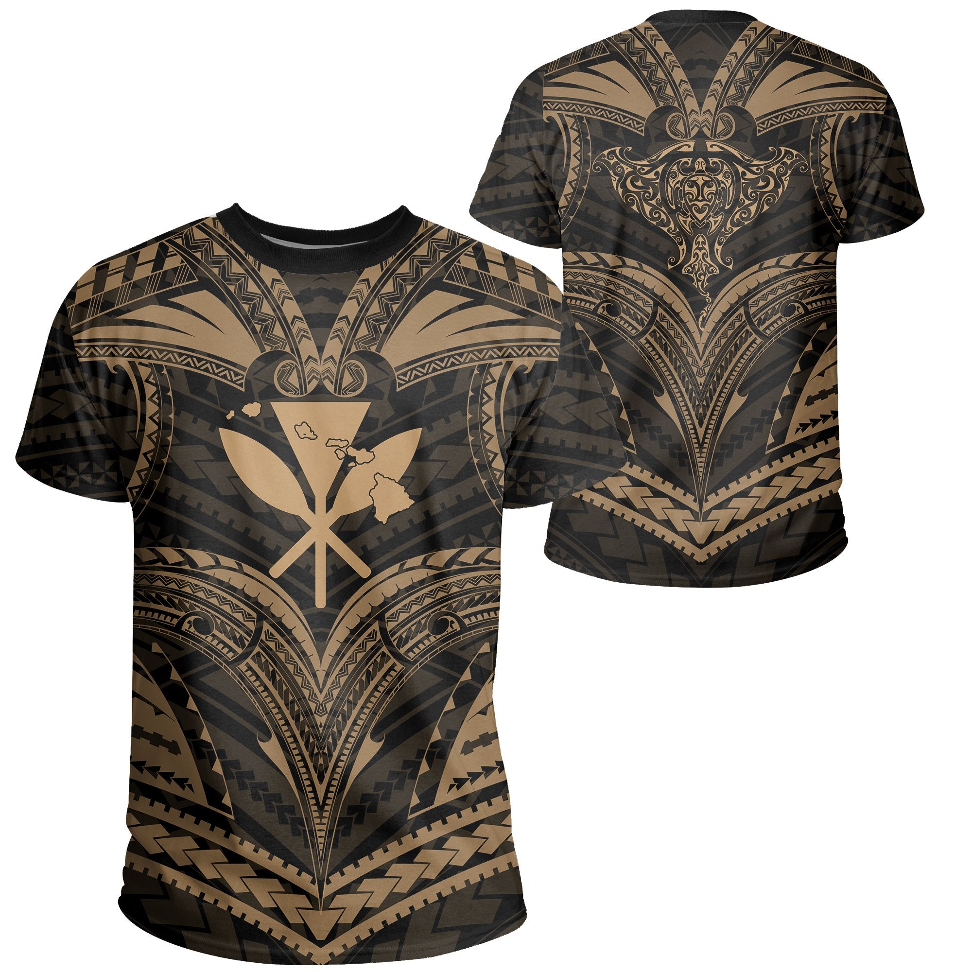 Hawaii Map Kanaka Animal Polynesian T Shirt Gold Unisex Gold - Polynesian Pride