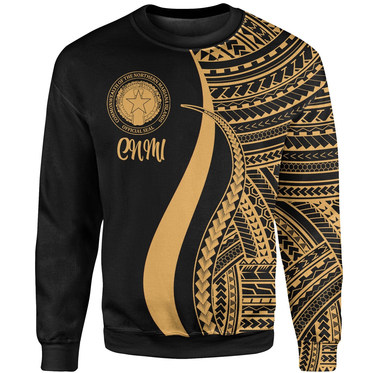 Northern Mariana Islands Sweatshirt - Gold Polynesian Tentacle Tribal Pattern Unisex Gold - Polynesian Pride