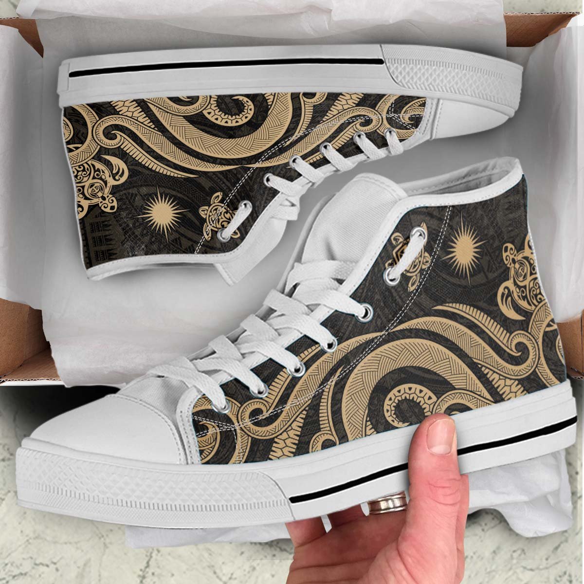 Marshall Islands High Top Shoes - Gold Tentacle Turtle - Polynesian Pride