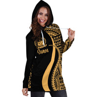 Samoa Women's Hoodie Dress - Gold Polynesian Tentacle Tribal Pattern - Polynesian Pride