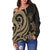 Niue Women's Off Shoulder Sweater - Gold Tentacle Turtle - Polynesian Pride