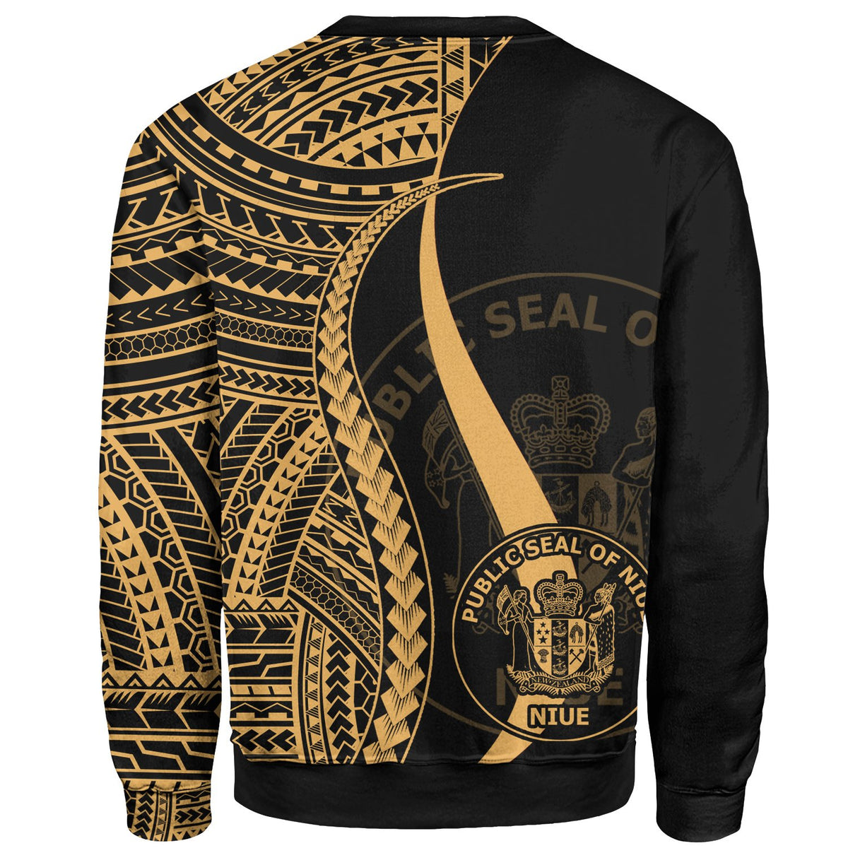 Niue Custom Personalised Sweatshirt - Gold Polynesian Tentacle Tribal Pattern - Polynesian Pride