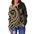 Tuvalu Women's Off Shoulder Sweater - Gold Tentacle Turtle - Polynesian Pride