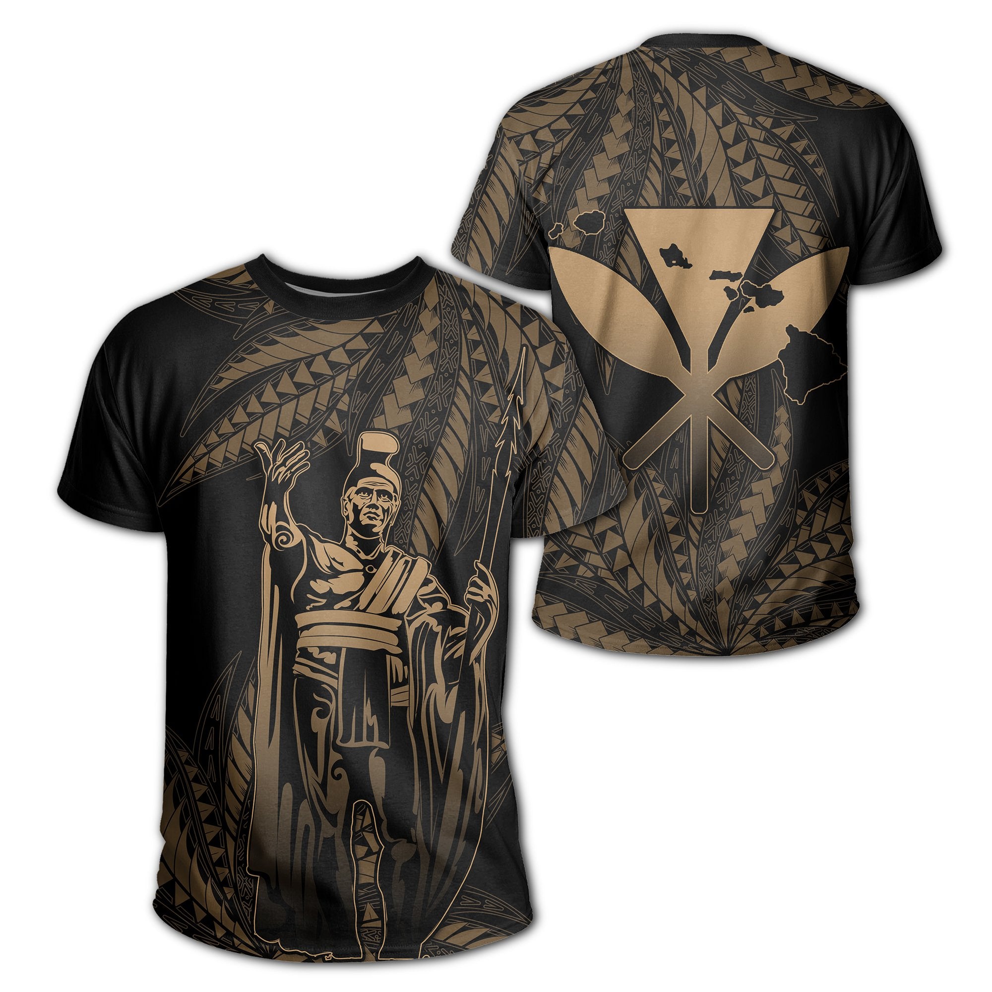 Hawaii King Polynesian T Shirt Durk Style Gold Unisex Gold - Polynesian Pride