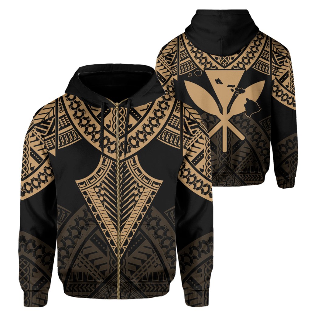 Hawaii Polynesian Hoodie Limited (Zip up) Tab Style Gold Unisex Art - Polynesian Pride