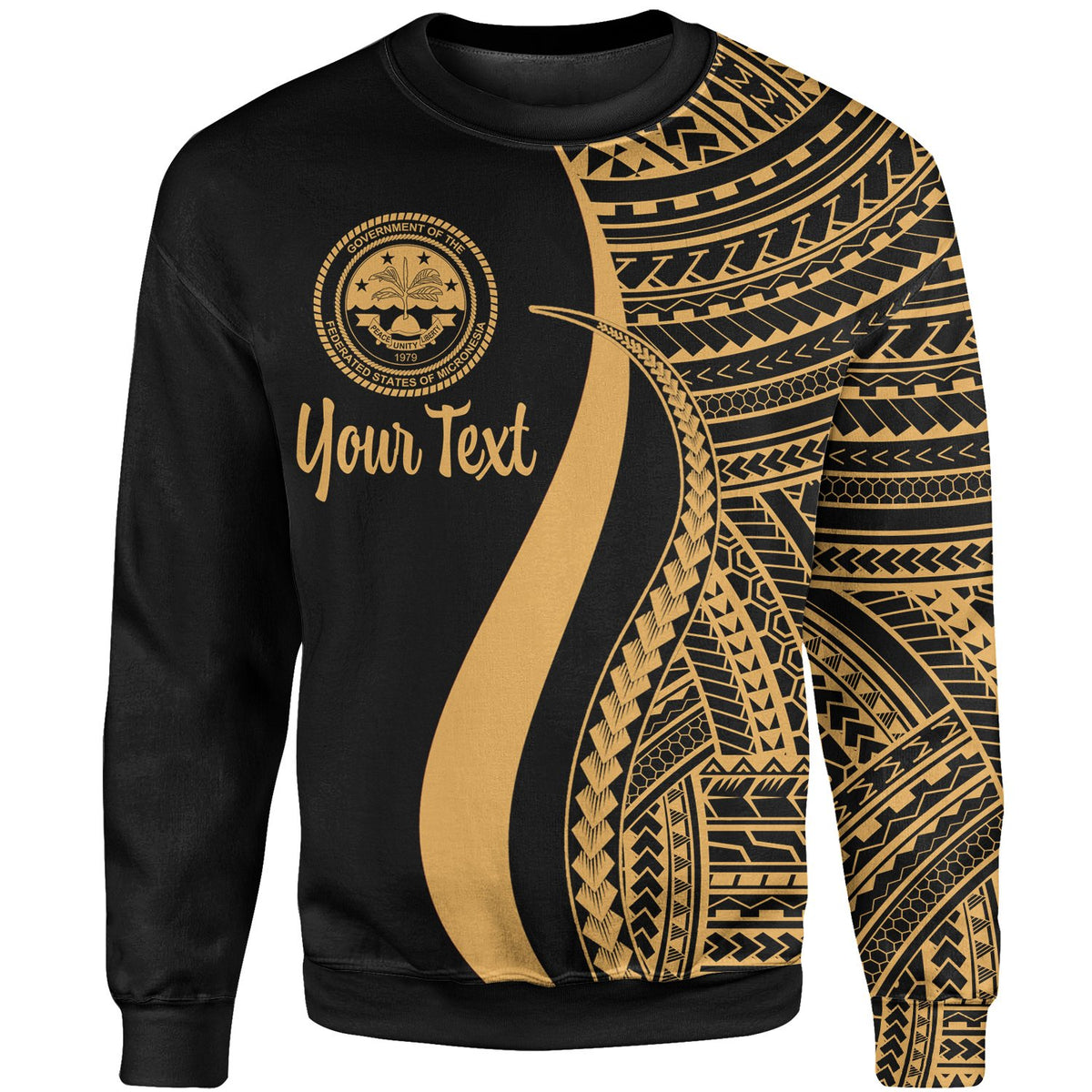 Federated States of Micronesia Custom Personalised Sweatshirt - Gold Polynesian Tentacle Tribal Pattern Unisex Gold - Polynesian Pride