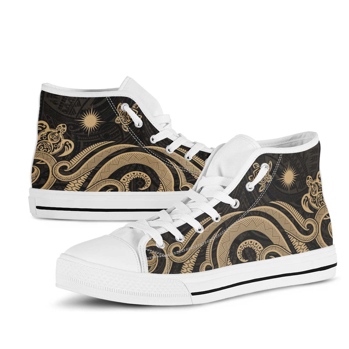 Marshall Islands High Top Shoes - Gold Tentacle Turtle - Polynesian Pride