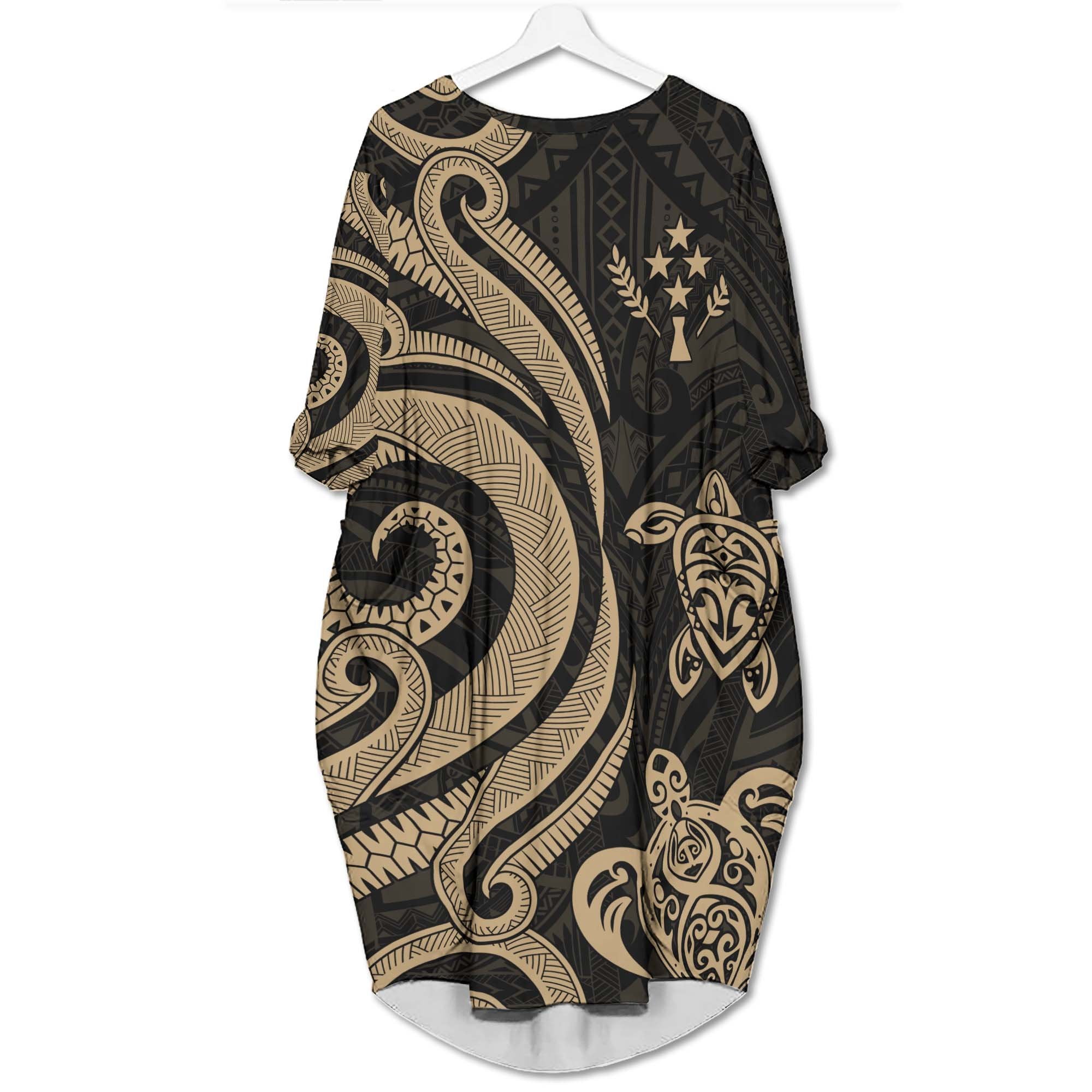 Kosrae Batwing Pocket Dress - Gold Tentacle Turtle Women Gold - Polynesian Pride