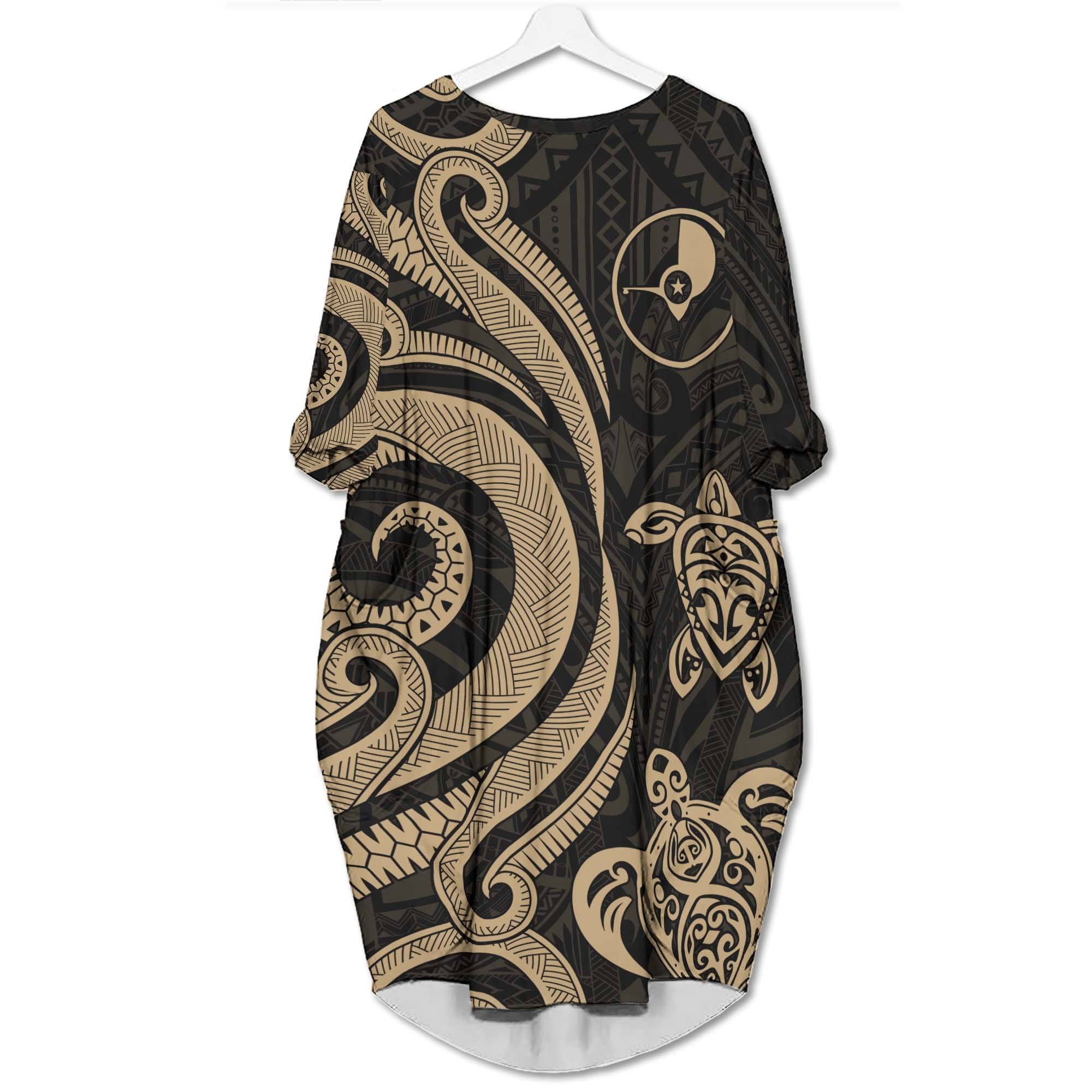 Yap Batwing Pocket Dress - Gold Tentacle Turtle Women Gold - Polynesian Pride