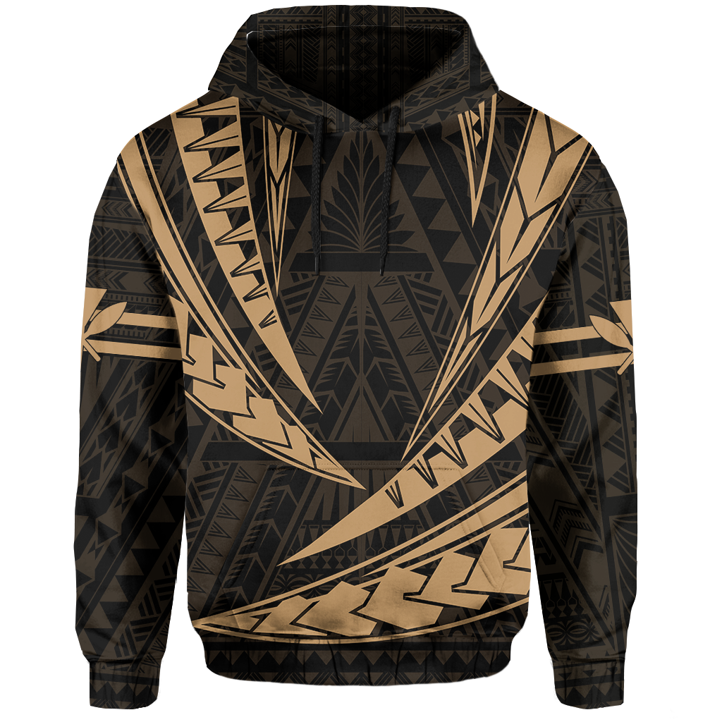 Polynesian Kakau Kanaka Maoli Map Hawaii Hoodie Gold - Polynesian Pride