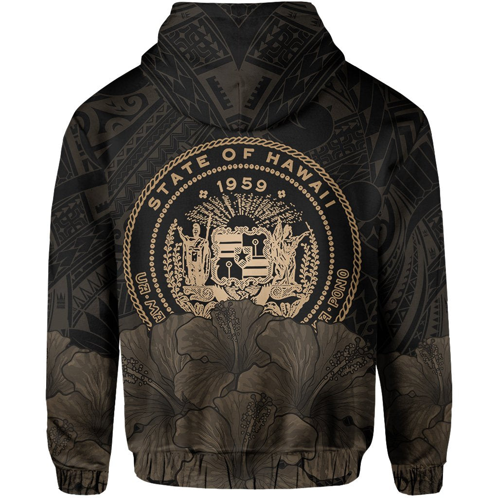 Polynesian Hibiscus Seal of Hawaii Hoodie Gold - Polynesian Pride