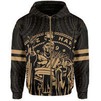 Polynesian King Kanaka Map Seal of Hawaii Zip Hoodie Gold - Polynesian Pride