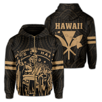 Polynesian King Kanaka Map Seal of Hawaii Zip Hoodie Gold Unisex Gold - Polynesian Pride