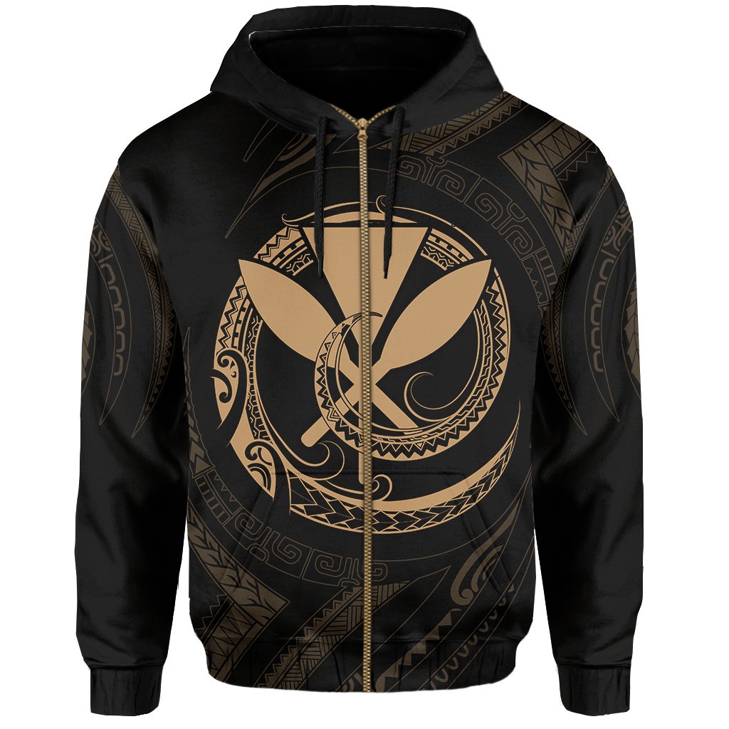 Polynesian Kanaka Shaka Map of Hawaii Zip Hoodie Gold - Polynesian Pride