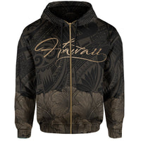 Polynesian Hibiscus Seal of Hawaii Zip Hoodie Gold - Polynesian Pride