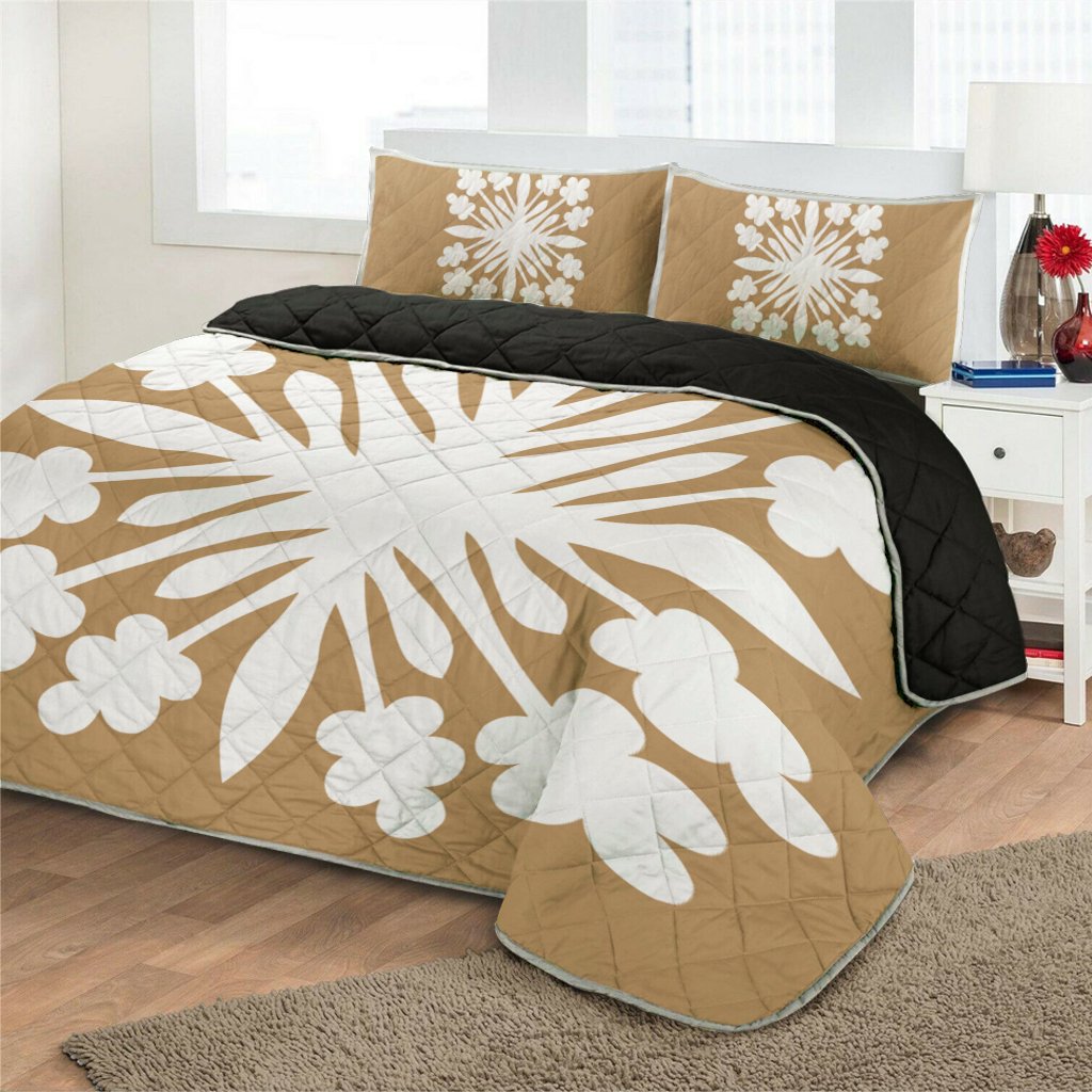Hawaiian Royal Pattern Quilt Bed Set - Gold - G2 Style - AH - Polynesian Pride