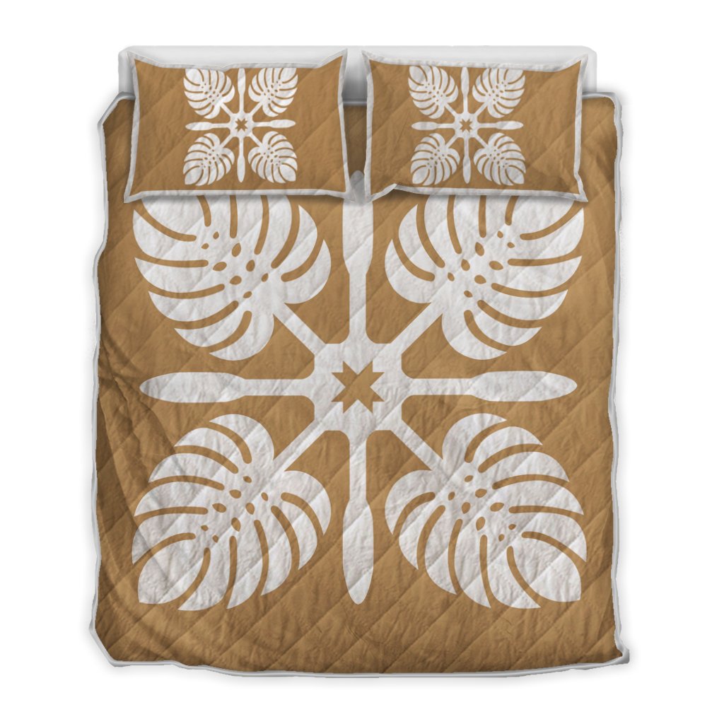 Hawaiian Royal Pattern Quilt Bed Set - Gold - I3 Style - AH Gold - Polynesian Pride