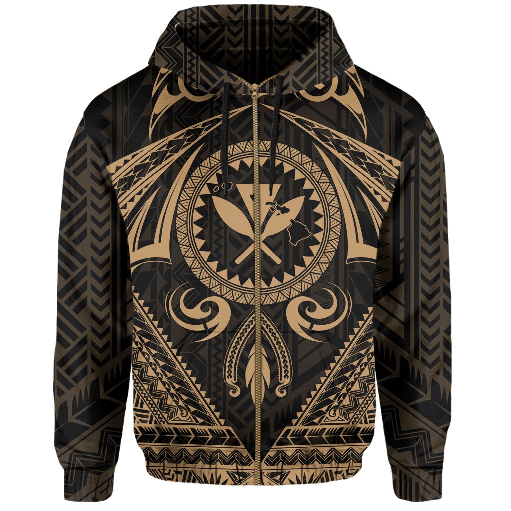 Polynesian Kakau Kanaka Turtle Map Hawaii Zip Hoodie Circle Style Gold - Polynesian Pride