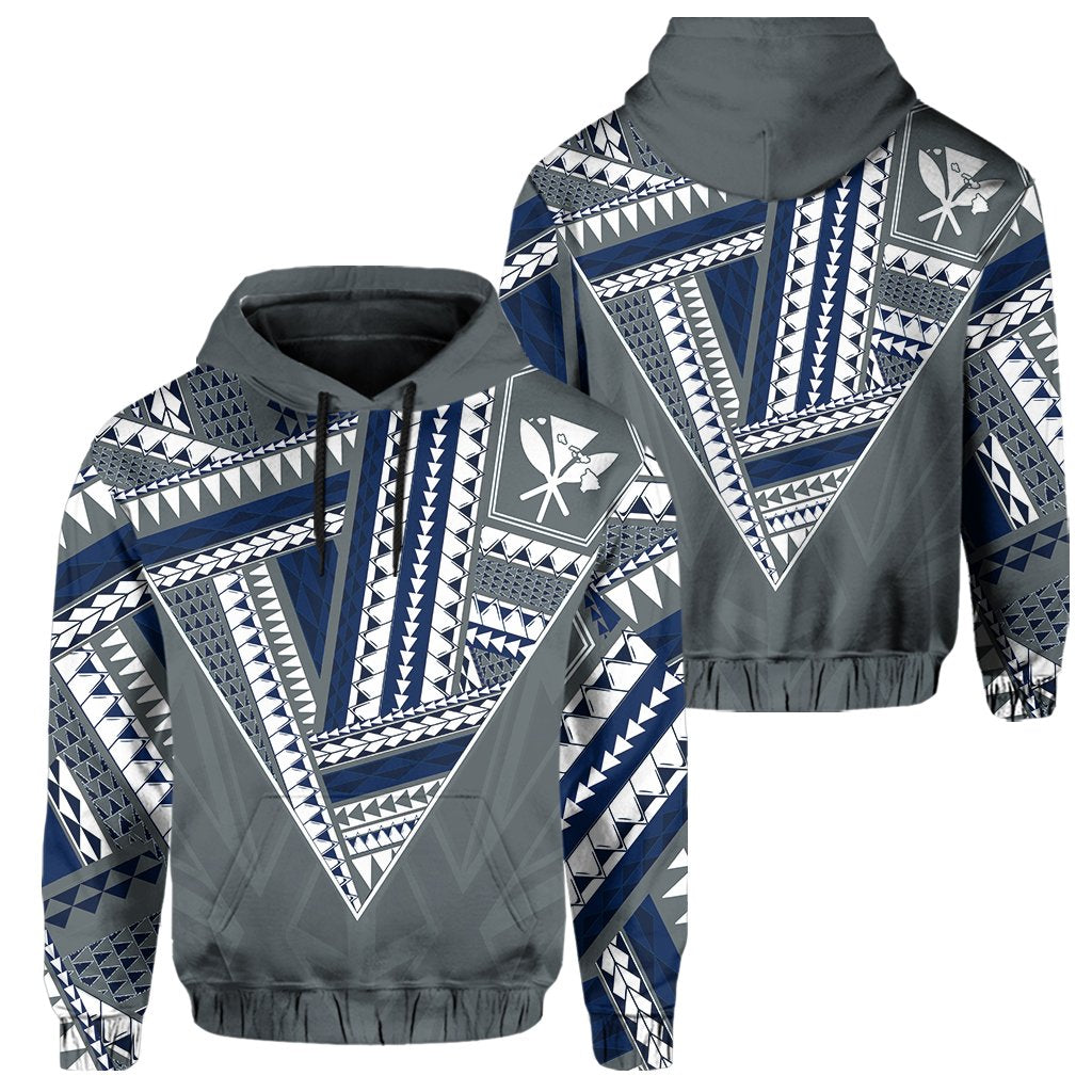 Hawaii Hoodie Football Jersey Style Gray and Blue Unisex Gray - Polynesian Pride