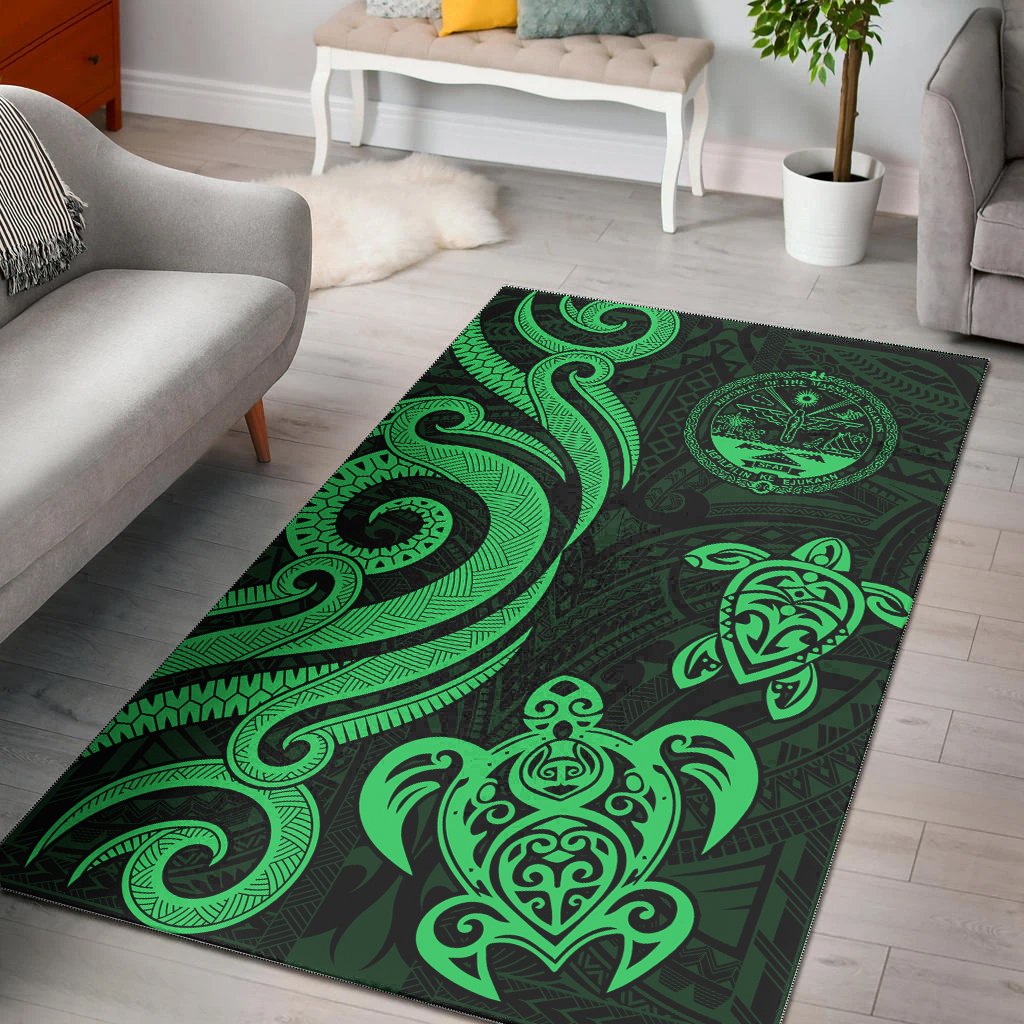 Marshall Islands Area Rug - Green Tentacle Turtle Crest Green - Polynesian Pride