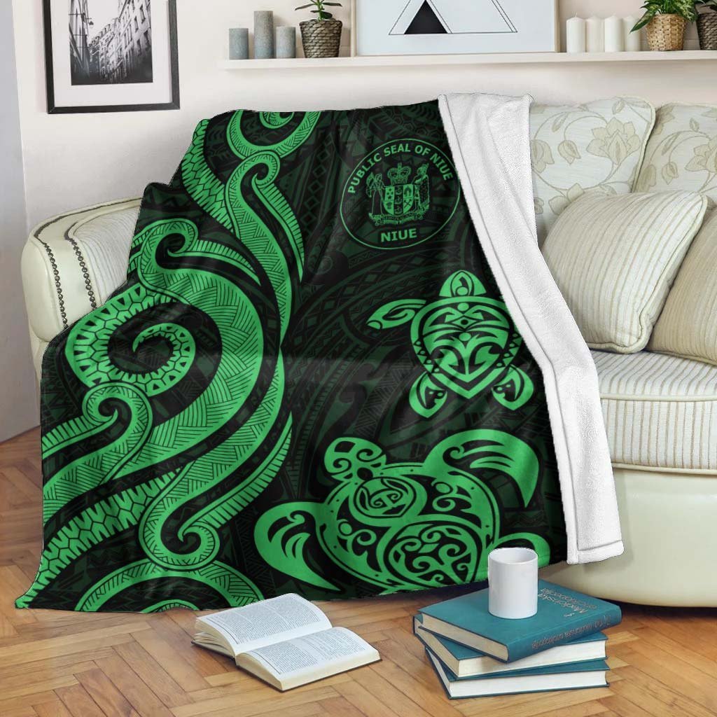 Niue Premium Blanket - Green Tentacle Turtle White - Polynesian Pride