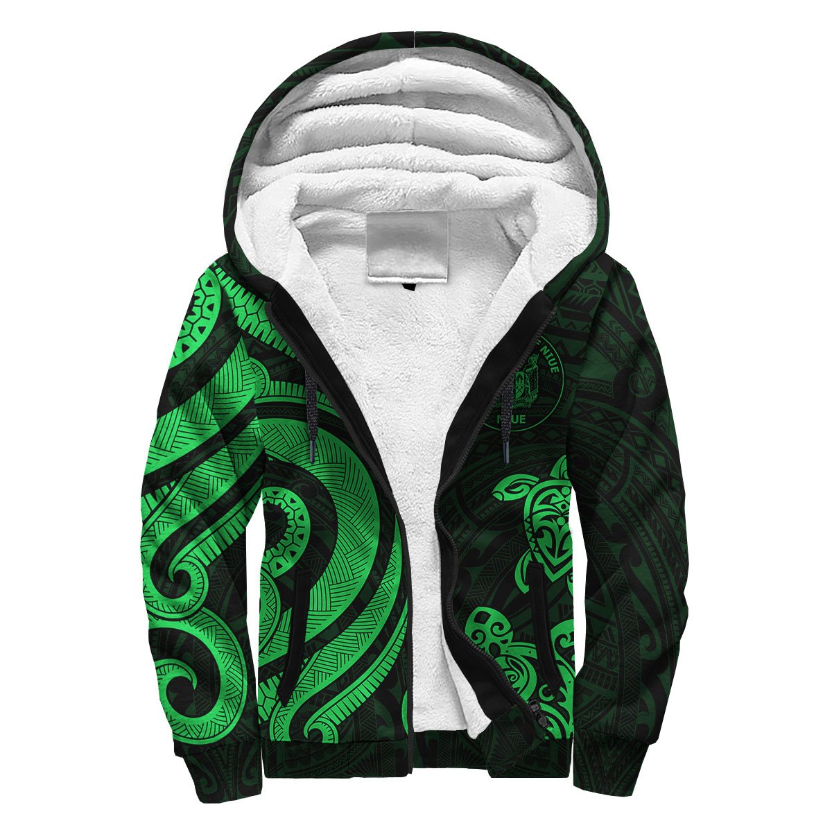 Niue Sherpa Hoodie - Green Tentacle Turtle Green - Polynesian Pride